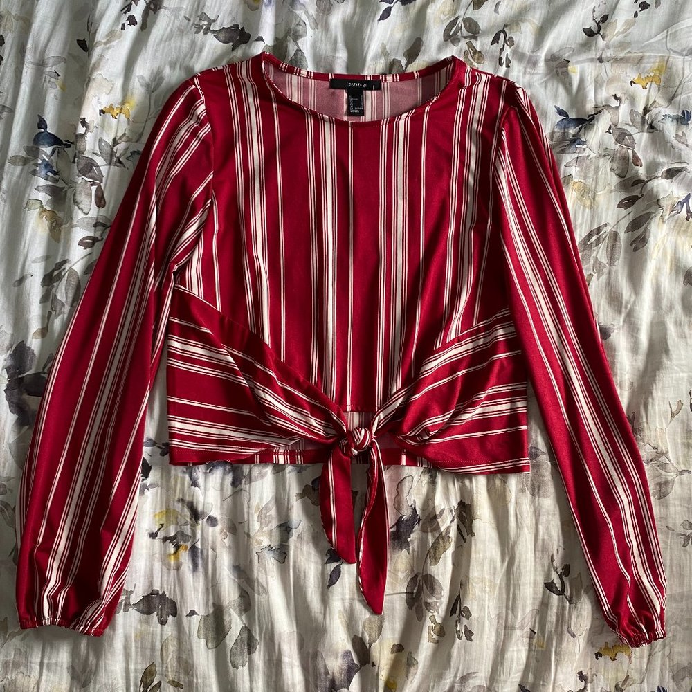 S Forever 21 Striped Tie Blouse
